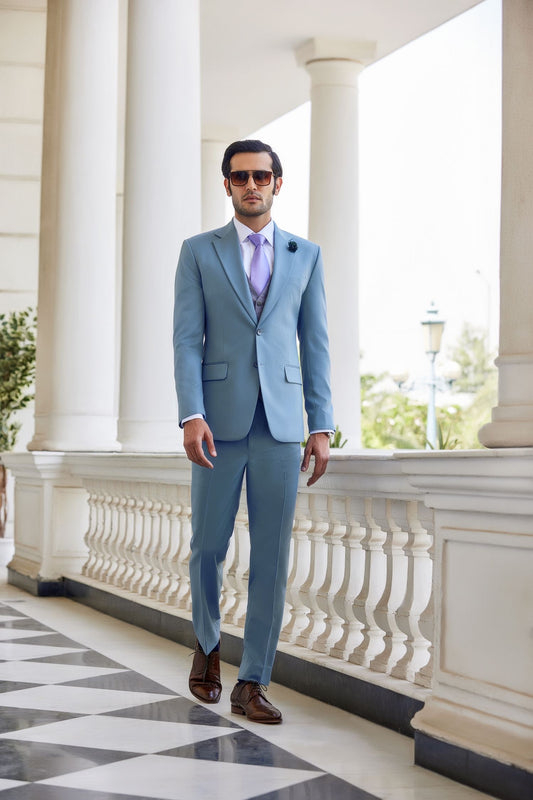 Deep Sky Blue 2 Button Suit