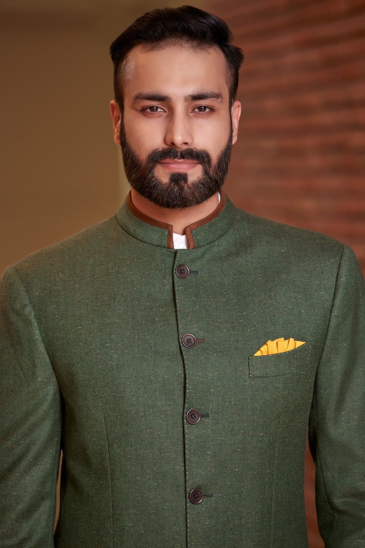 Green Wool Silk Blend Jodhpuri Blazer