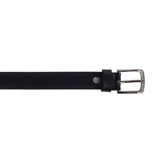 Black Genuine Leather Belt - Strip Emboss
