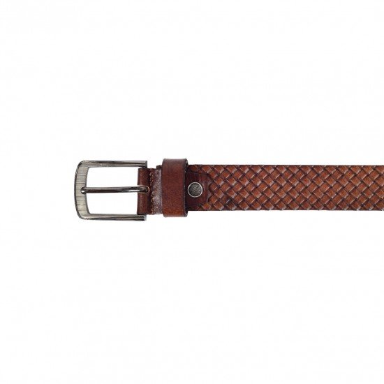 Brown Genuine Leather Belt - Braided Embossed