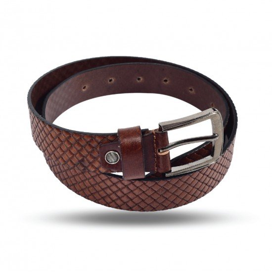 Brown Genuine Leather Belt - Braided Embossed