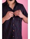 Tetris Print Cotton Blend Black Shirt