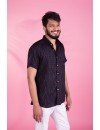 Tetris Print Cotton Blend Black Shirt