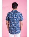 Aster Flower Print 100% Cotton Blue Shirt