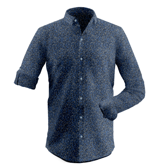 Blue Mosiac Print Rolled-Up Sleeves Shirt